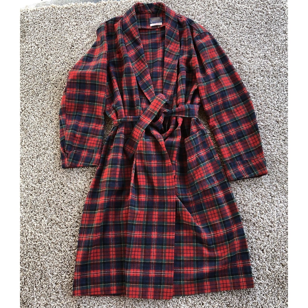 Vintage Pendleton Tartan Plaid Robe Size Large Red Authentic Macpherson Wool USA